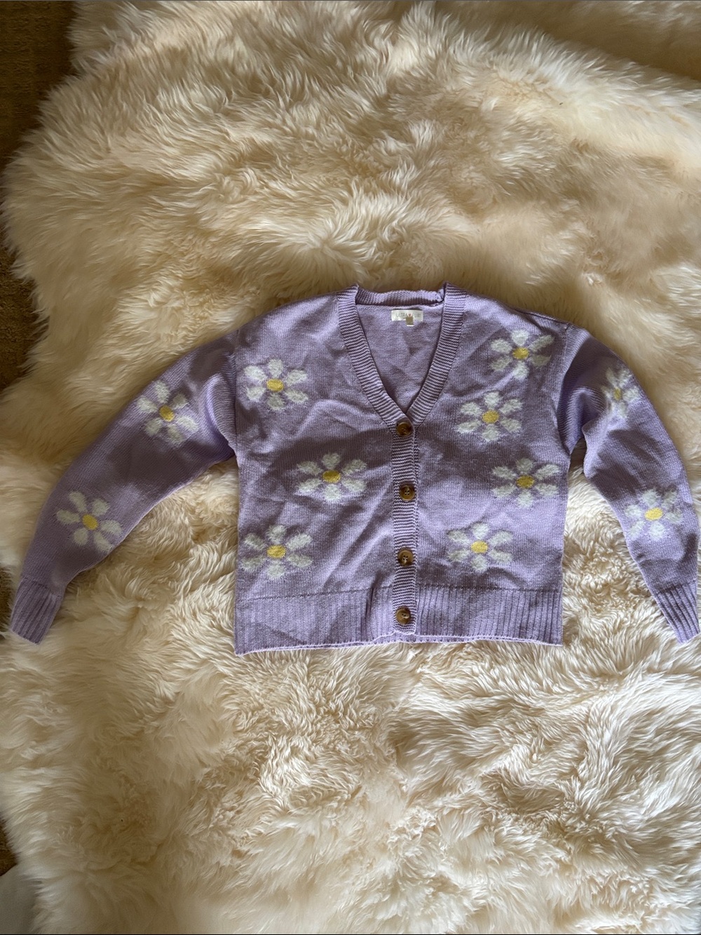 Lavender Daisy V-Neck Button Cardigan Sweater